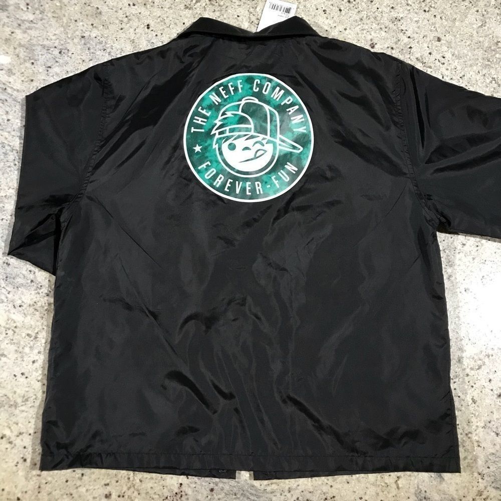 Neff Black Button Windbreaker Jacket Large - Picture 2 of 4